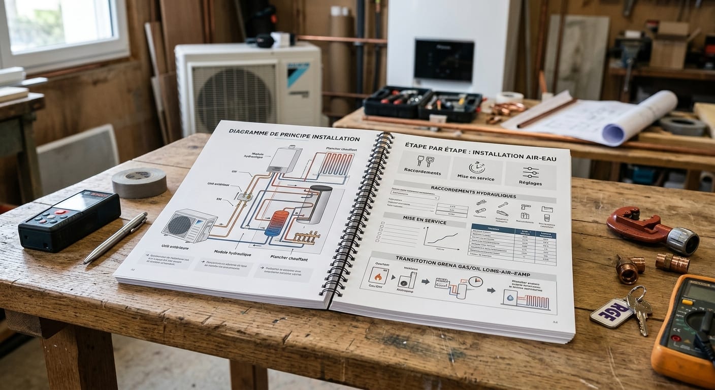 Aperçu d'un guide technique complet sur l'installation de pompe à chaleur posé sur une table